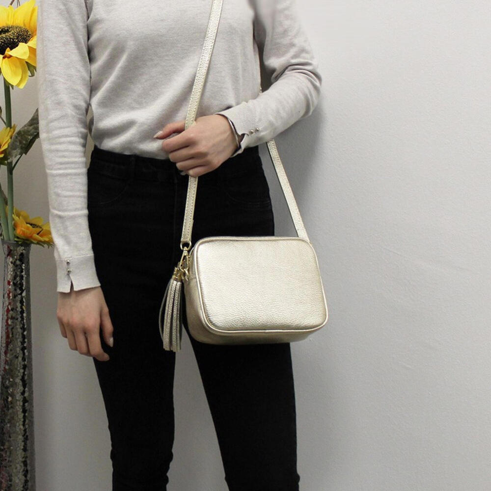 Chic Gold Metallic Crossbody Bag with Tassel